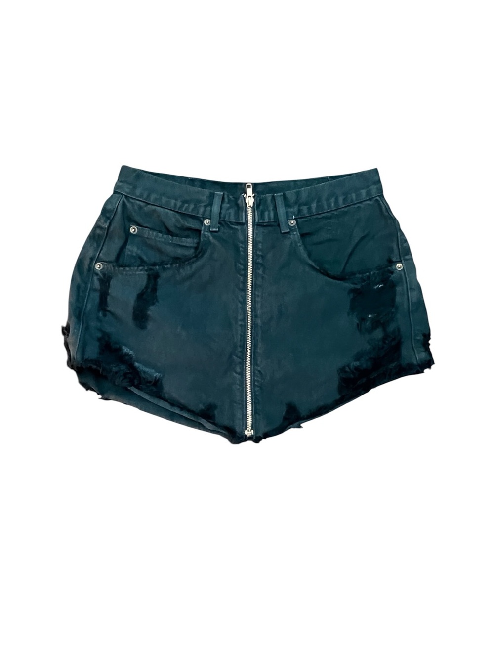 Carmar dark blue green teal cotton denim skirts with a distressed look, size 29